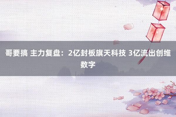 哥要搞 主力复盘：2亿封板旗天科技 3亿流出创维数字